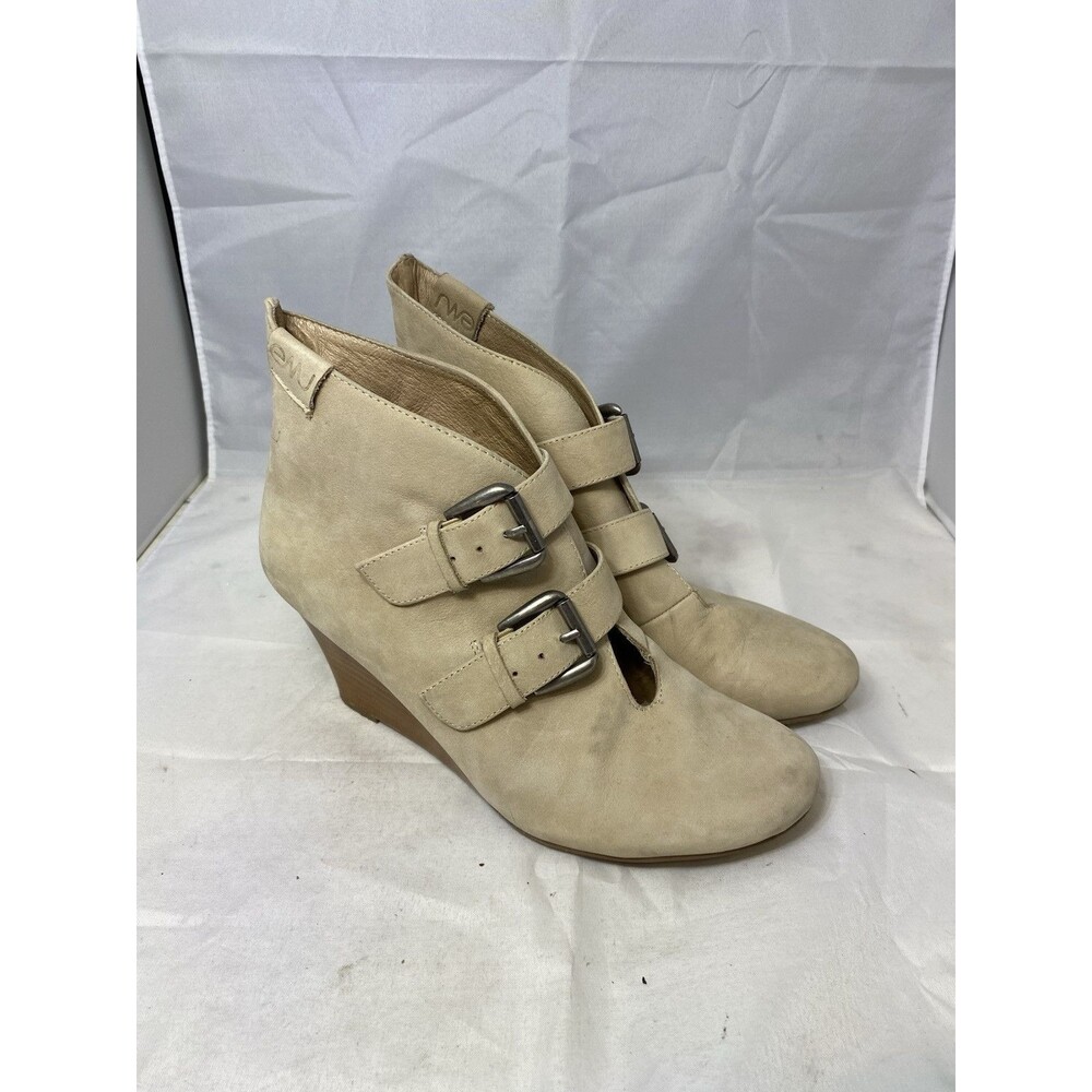EMU Suede Wedge Buckle Ankle Boots Heel Elfin Booties Sand Beige 9